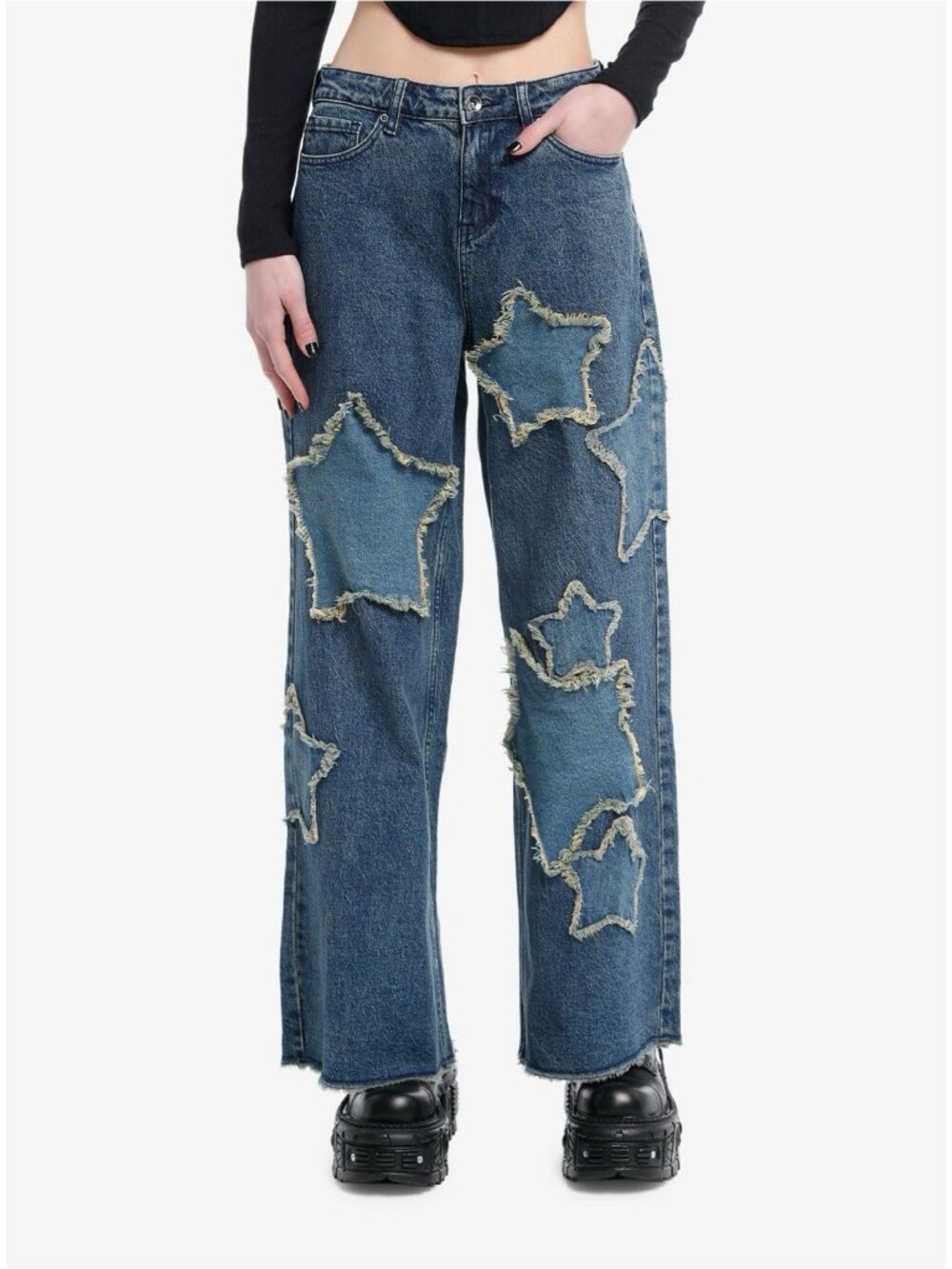Hot Topic Star Patch Wide Leg Jeans 9 High Rise